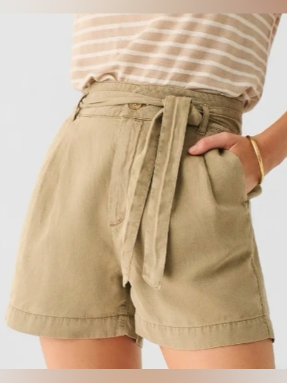 Faherty Arlie Tie Waist Shorts Oakwood Tan Linen Blend Large Coastal Beach